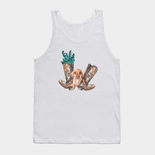 Cute Dachshund Puppy and Cowboy Boots Watercolor Art Tank Top